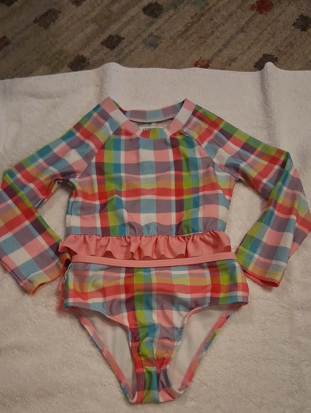 Crown & Ivy Kids 2T Rainbow Plaid Long-Sleeve Swim Set - Pink